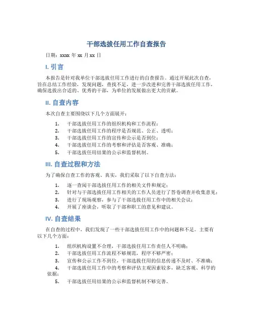 干部选拔任用工作自查报告