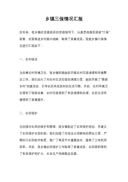 乡镇三保情况汇报