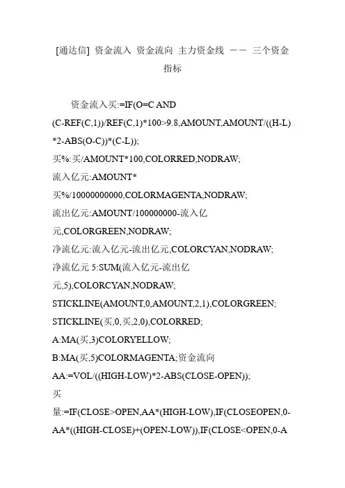 [通达信] 资金流入 资金流向 主力资金线 -- 三个资金指标