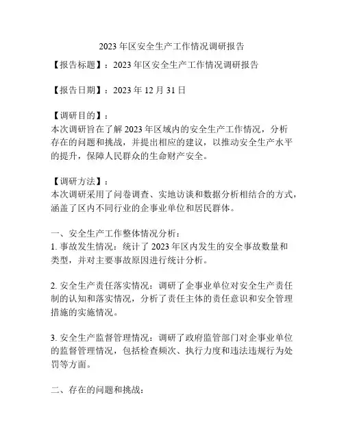 2023年区安全生产工作情况调研报告