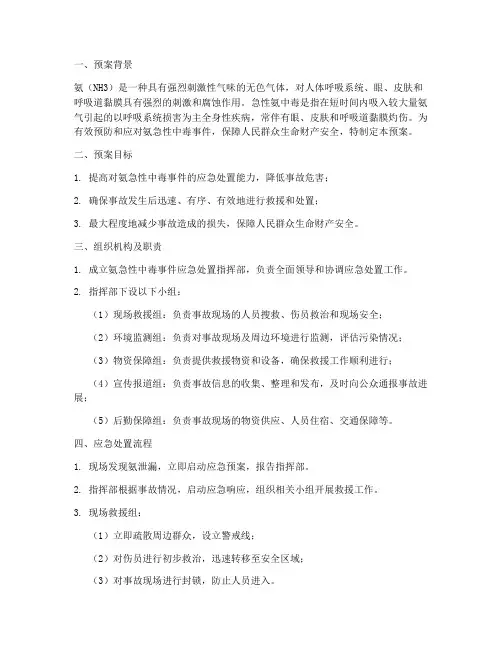 氨急性中毒应急预案
