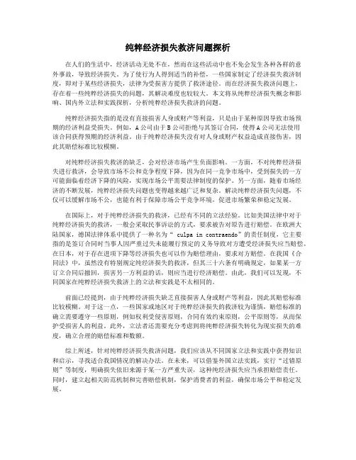 纯粹经济损失救济问题探析