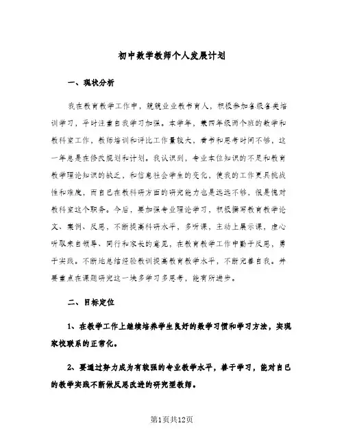 初中数学教师个人发展计划(4篇)