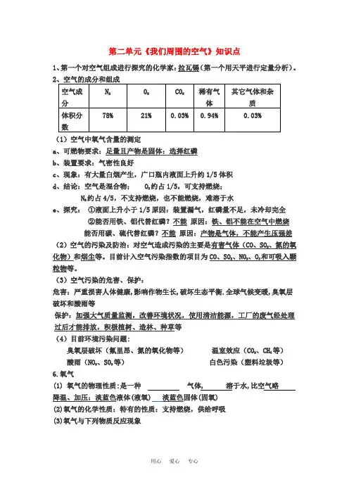 初三化学上第二单元《我们周围的空气》知识点整理人教版