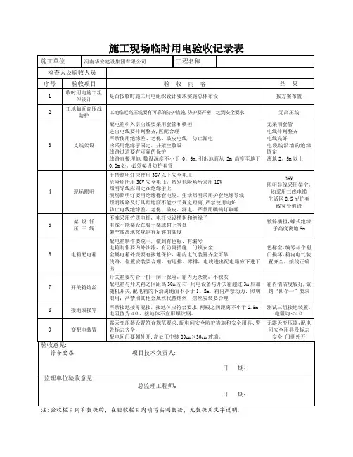 施工现场临时用电安全验收记录表【范本模板】