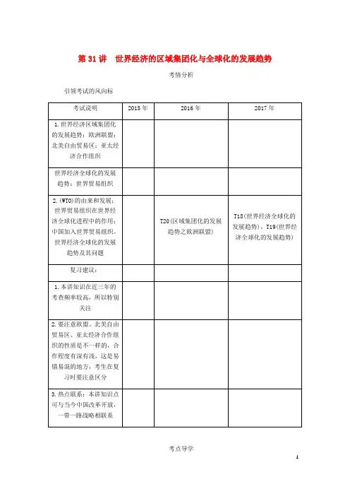 高考历史总复习 第十五单元 世界经济的全球化趋势 第31讲 世界经济的区域集团化与全球化的发展趋势学案