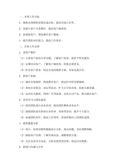 销售经理周工作规划