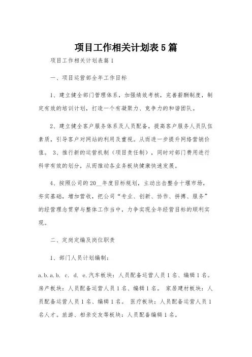 项目工作相关计划表5篇