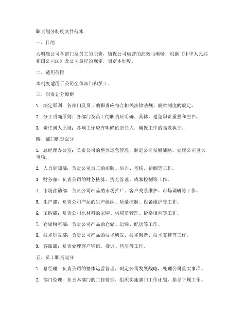 职责划分制度文件范本