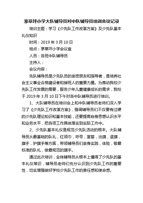 大队辅导员对中队辅导员培训记录