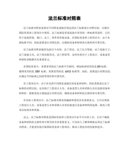 法兰标准对照表