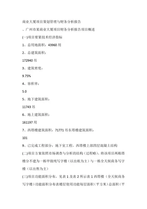 商业大厦项目策划管理与财务分析报告