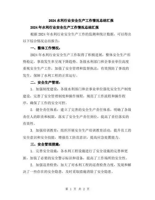 2024水利行业安全生产工作情况总结汇报