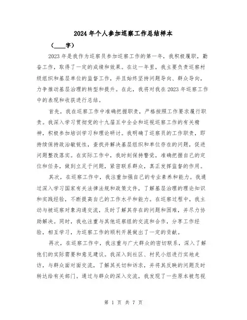 2024年个人参加巡察工作总结样本(3篇)