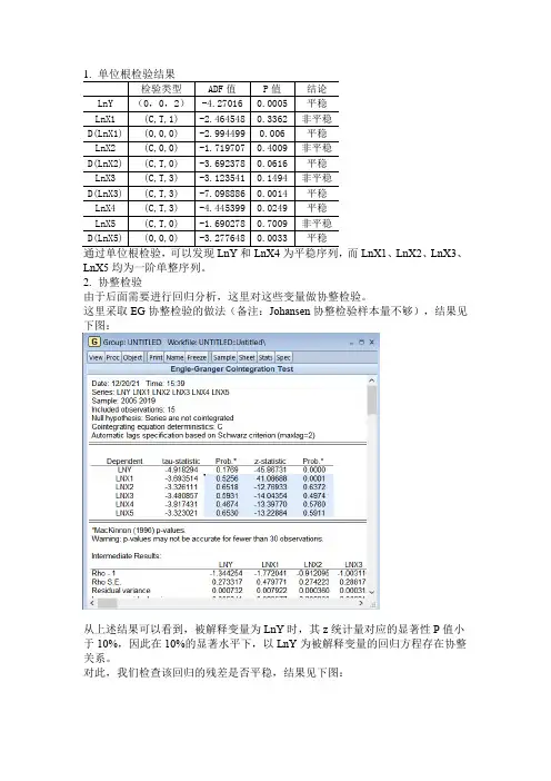 eviews作业(单位根,回归分析)
