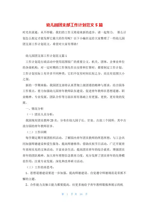 幼儿园团支部工作计划范文5篇