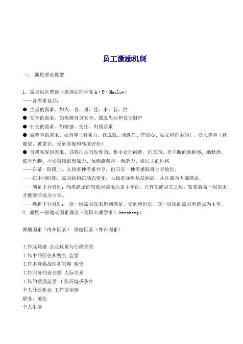 人事管理表格员工激励机制