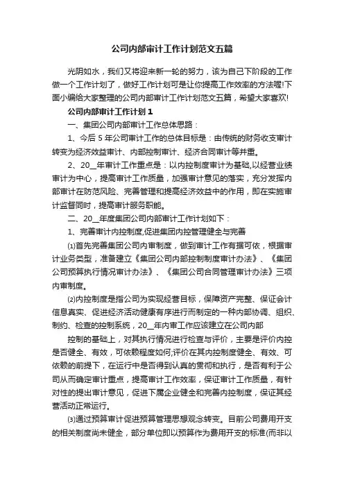 公司内部审计工作计划范文五篇