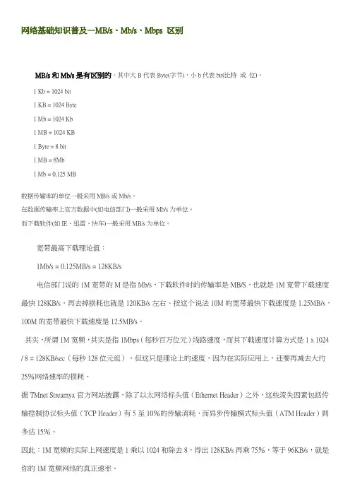 网络基础知识普及—MBs、Mbs、Mbps 区别
