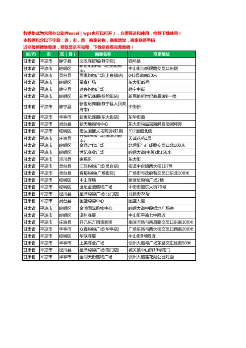 2020新版甘肃省平凉市商场工商企业公司商家名录名单联系电话号码地址大全28家