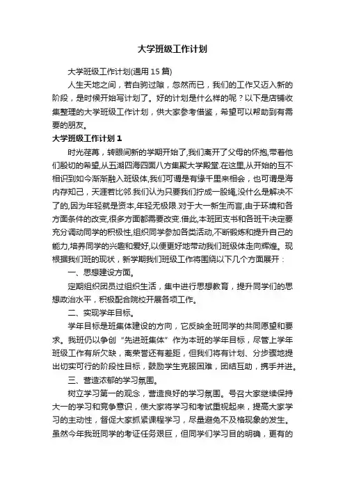 大学班级工作计划