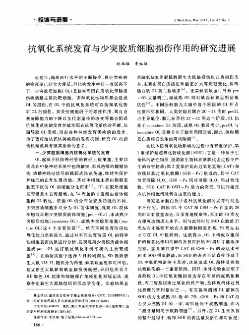 抗氧化系统发育与少突胶质细胞损伤作用的研究进展