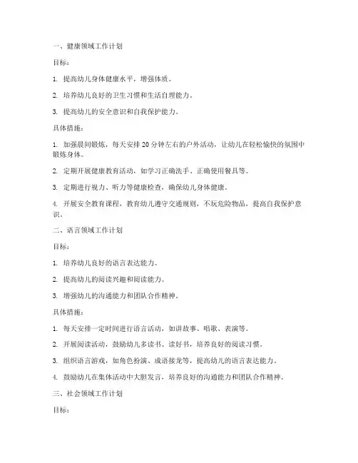 幼儿园大班五类工作计划