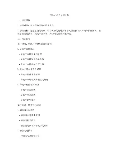 房地产小白培训计划