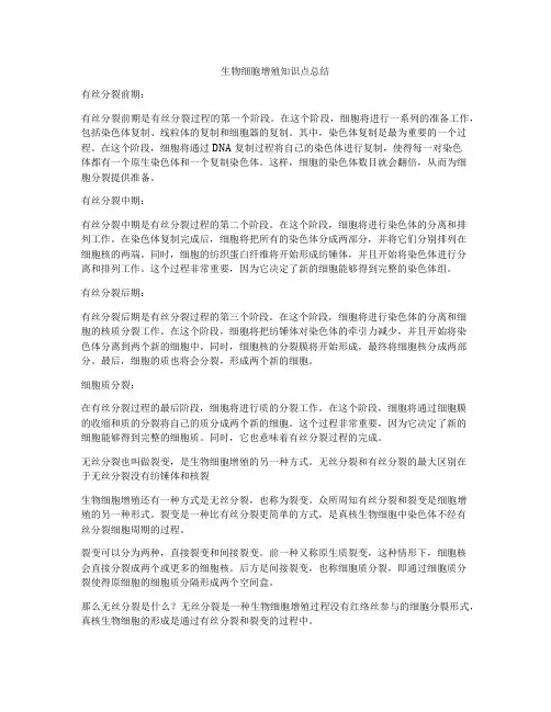 生物细胞增殖知识点总结