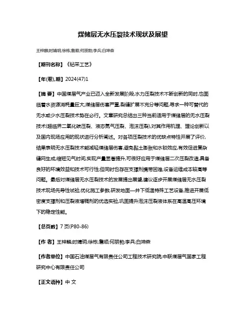 煤储层无水压裂技术现状及展望