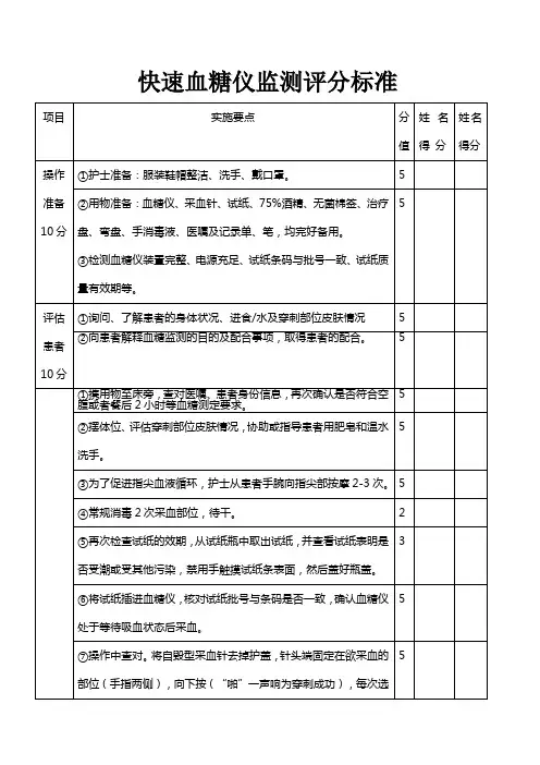 快速血糖仪监测评分标准