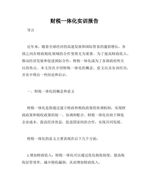 财税一体化实训报告