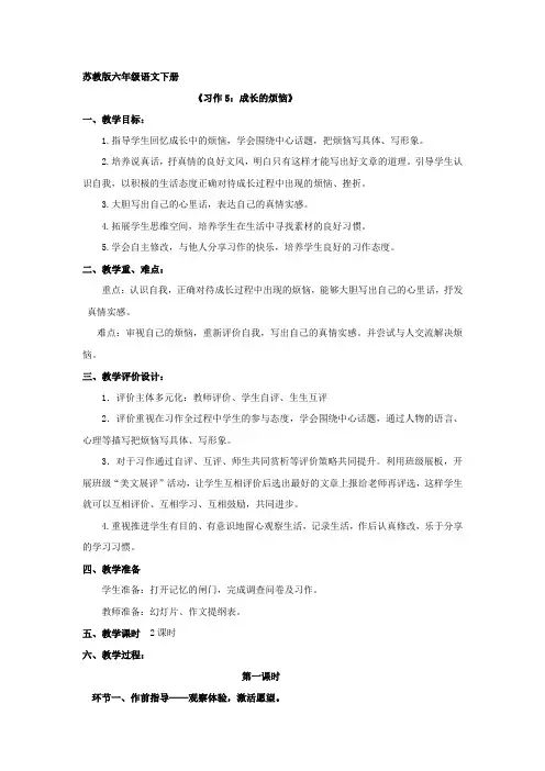 苏教版六年级语文下册习作5详细教案