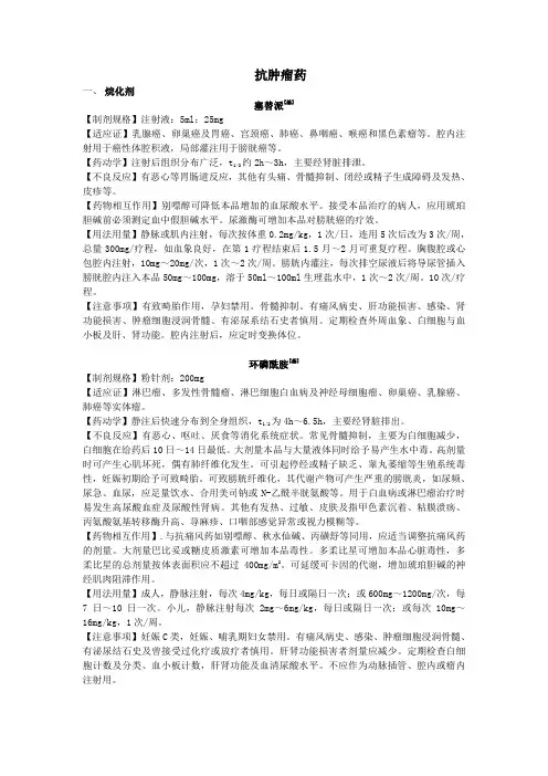 抗肿瘤药处方药资料