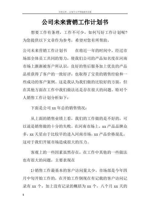 公司未来营销工作计划书
