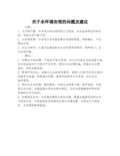 关于水环境治理的问题及建议