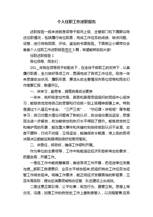 个人任职工作述职报告