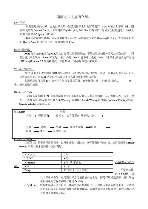 调酒之六大基酒介绍：