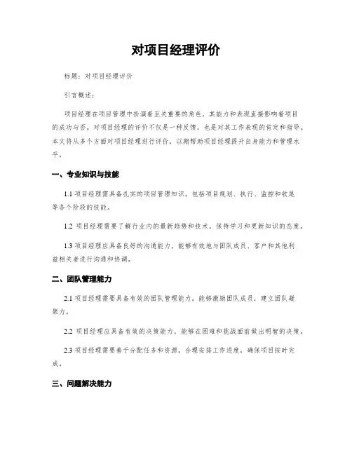 对项目经理评价