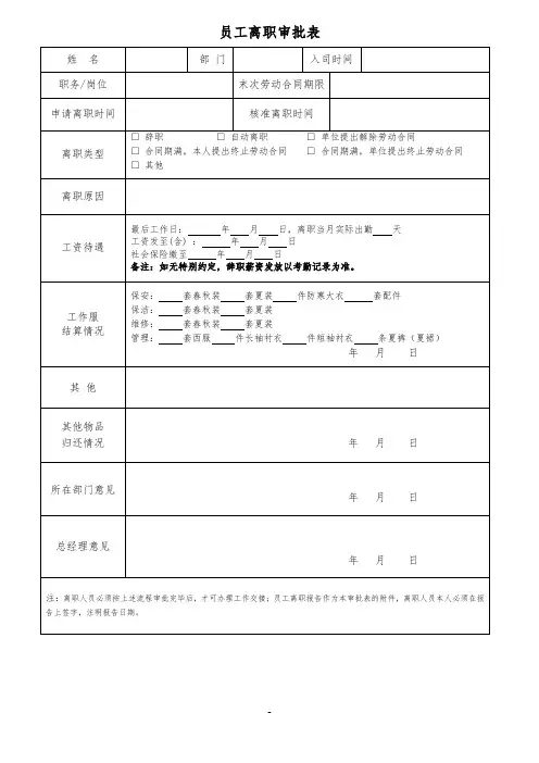 员工离职审批单(完整版)