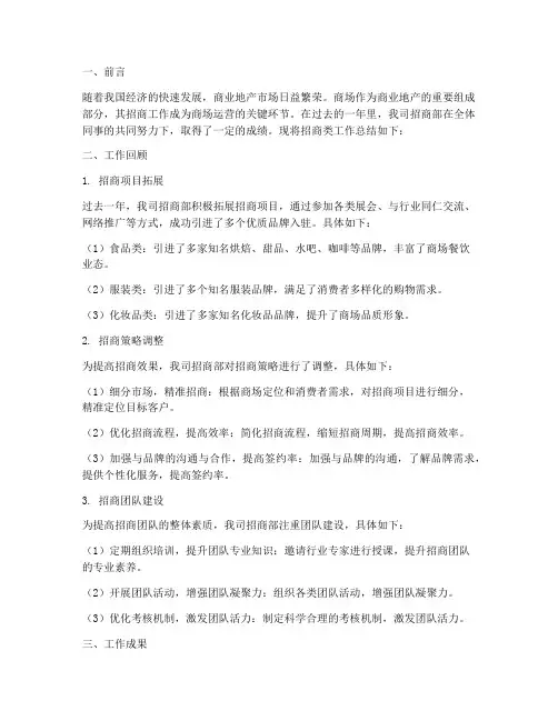 商场招商类工作总结报告