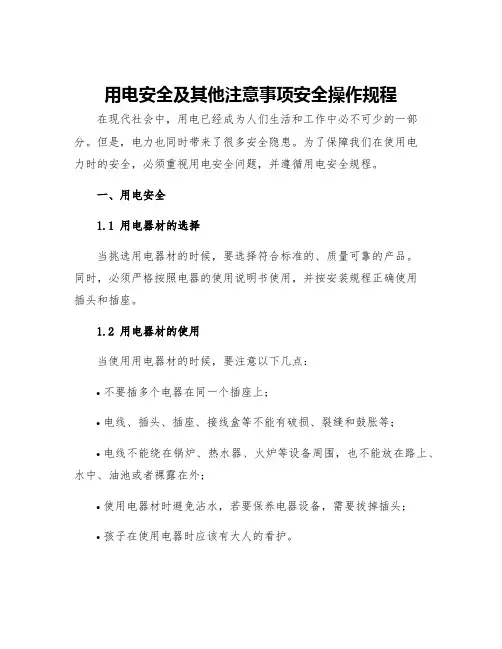 用电安全及其他注意事项安全操作规程