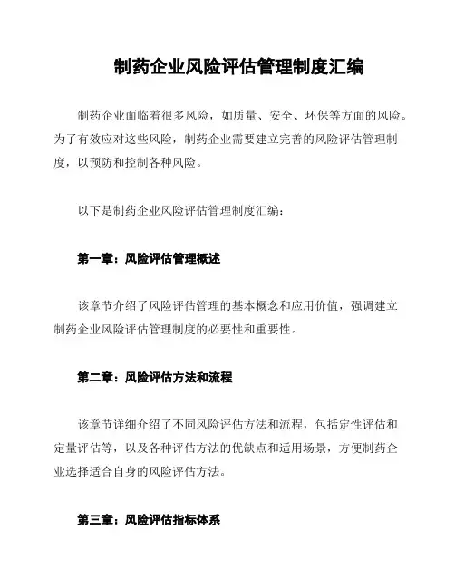制药企业风险评估管理制度汇编