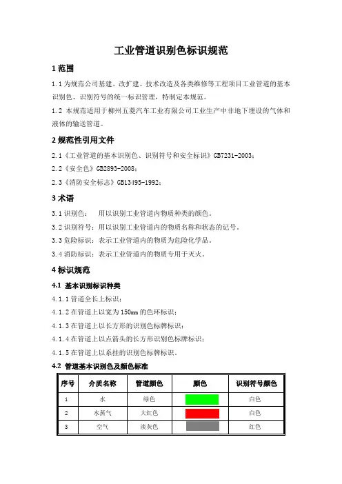 工业管道识别色标识规范(五菱)