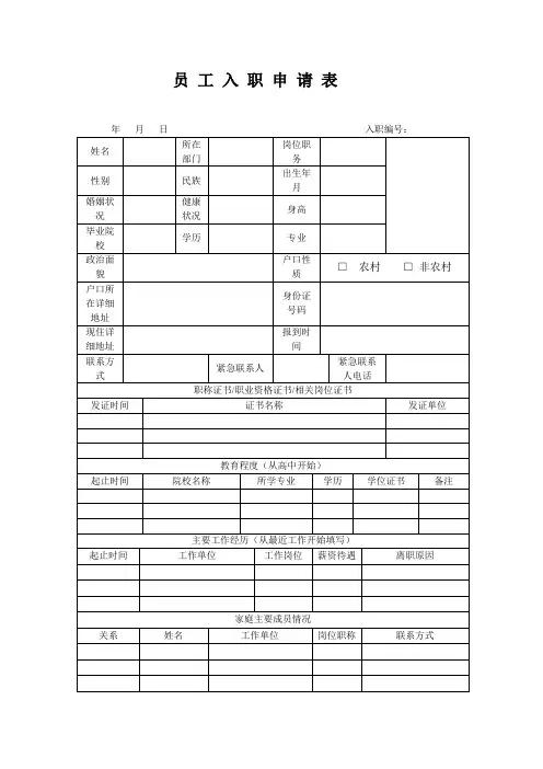 员工入职申请表模板