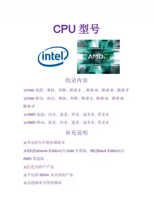 各种CPU型号一览表