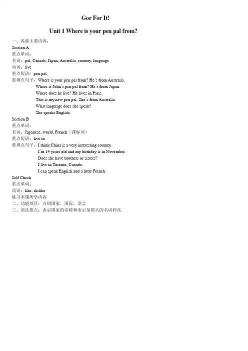 unit1语言知识框架
