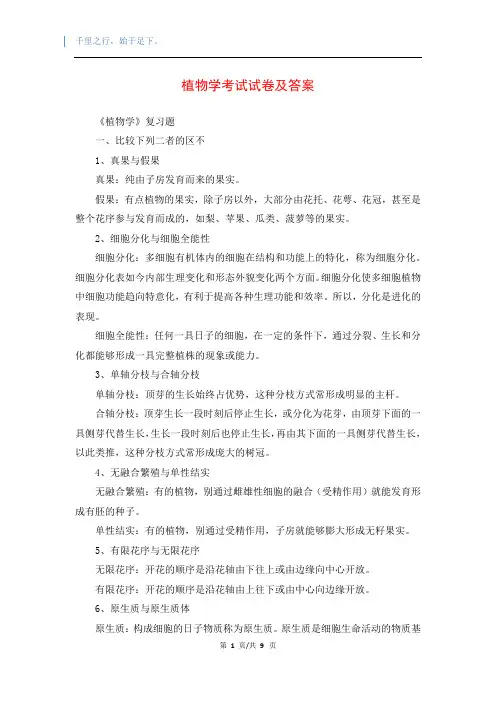 植物学考试试卷及答案