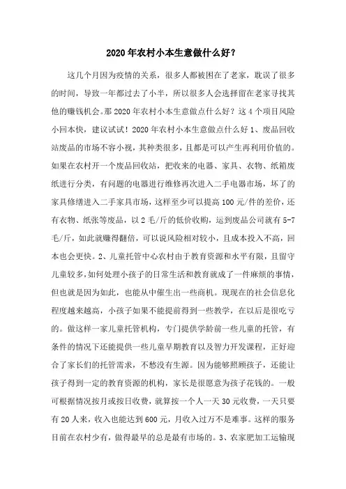 2020年农村小本生意做什么好？