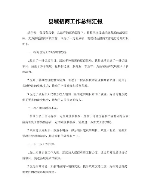 县域招商工作总结汇报
